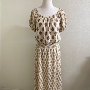 CeCe Cream and Brown Floral top‎ and bottom set